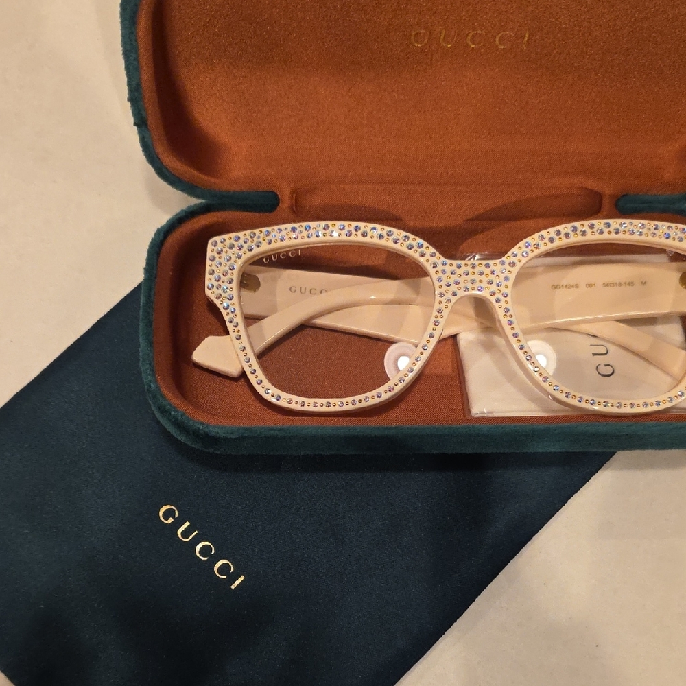 Gucci Beige Crystal-Studded Glasses